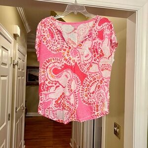 EEUC Lilly Pulitzer Duval Linen Knit Top Blouse Shirt Trunk in Love Size XS